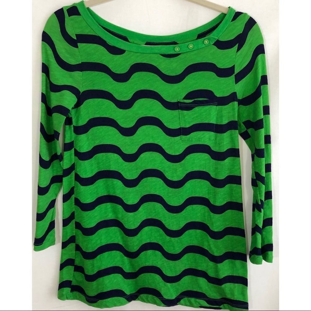 Anthropologie | Postcard top, navy blue/green, XS